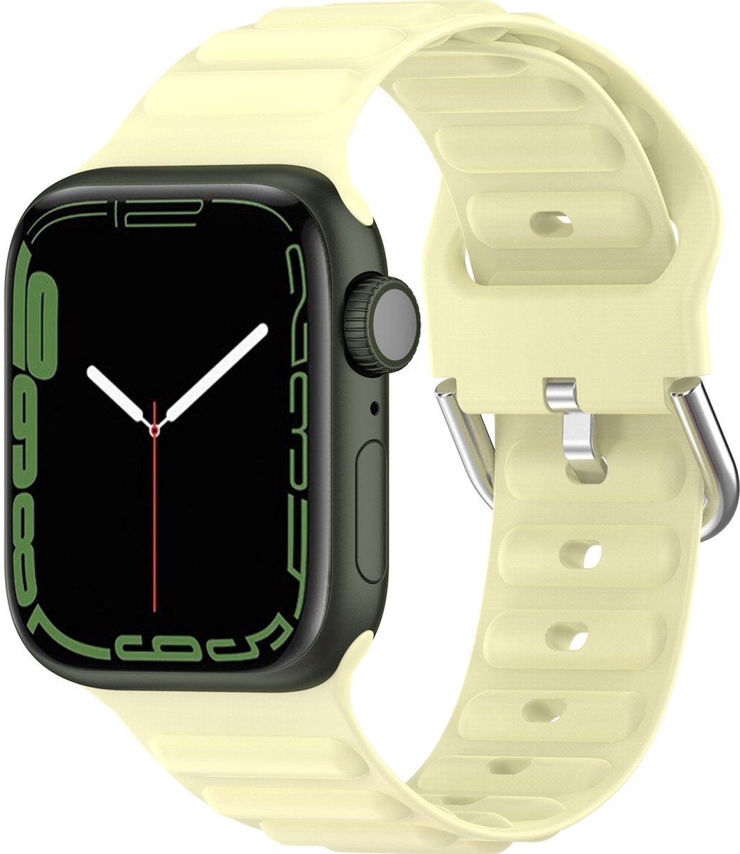 Mobigear Siliconen Watch bandje geschikt voor Apple Watch Bandje Gespsluiting | Mobigear Bumpy - 42/41/40/38 mm - Geel