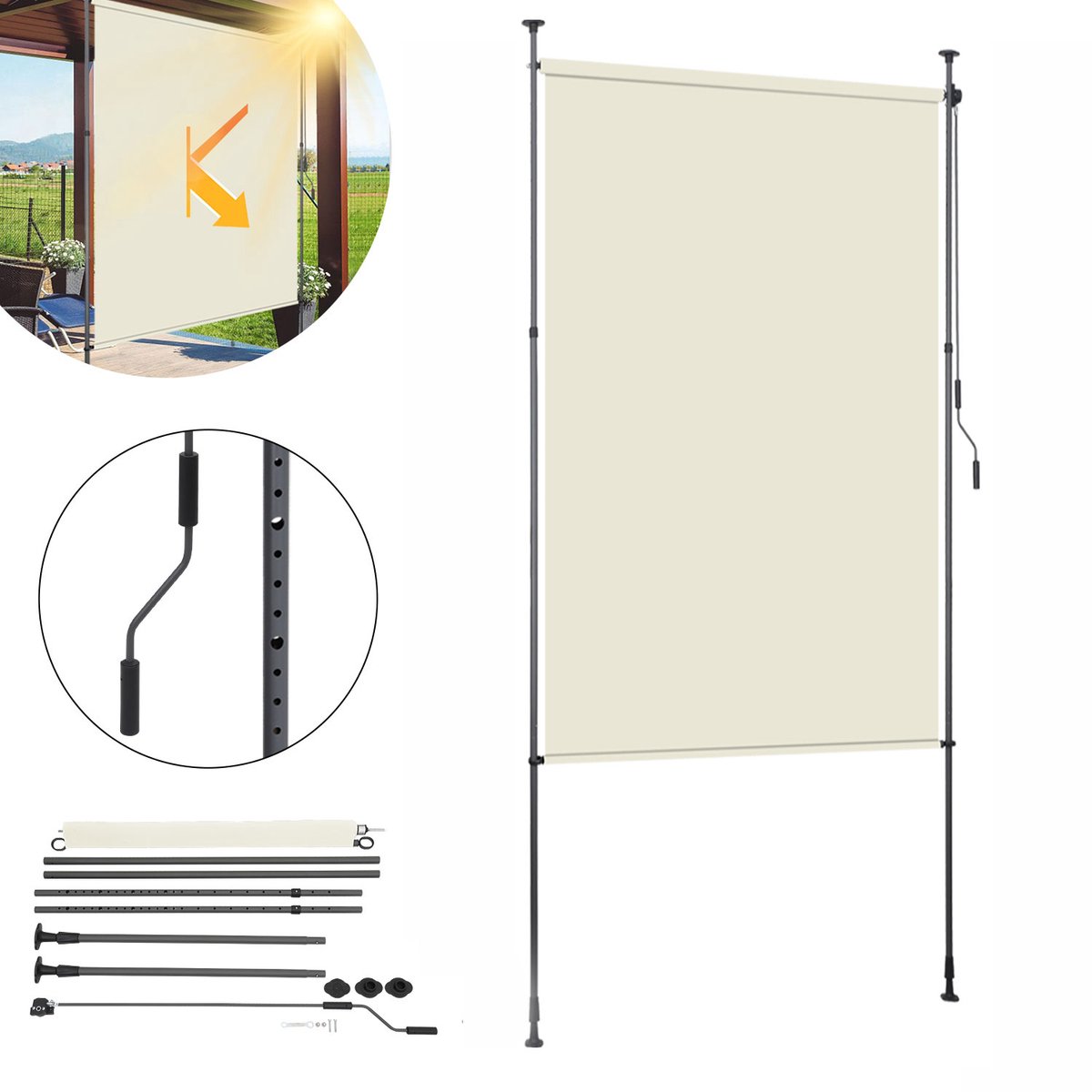 120x270cm Rolgordijn voor buiten crème - Rolgordijn - Rolgordijnen - Zonwering - Zonweringen - UV-bestendig - Uittrekbaar en in hoogte verst