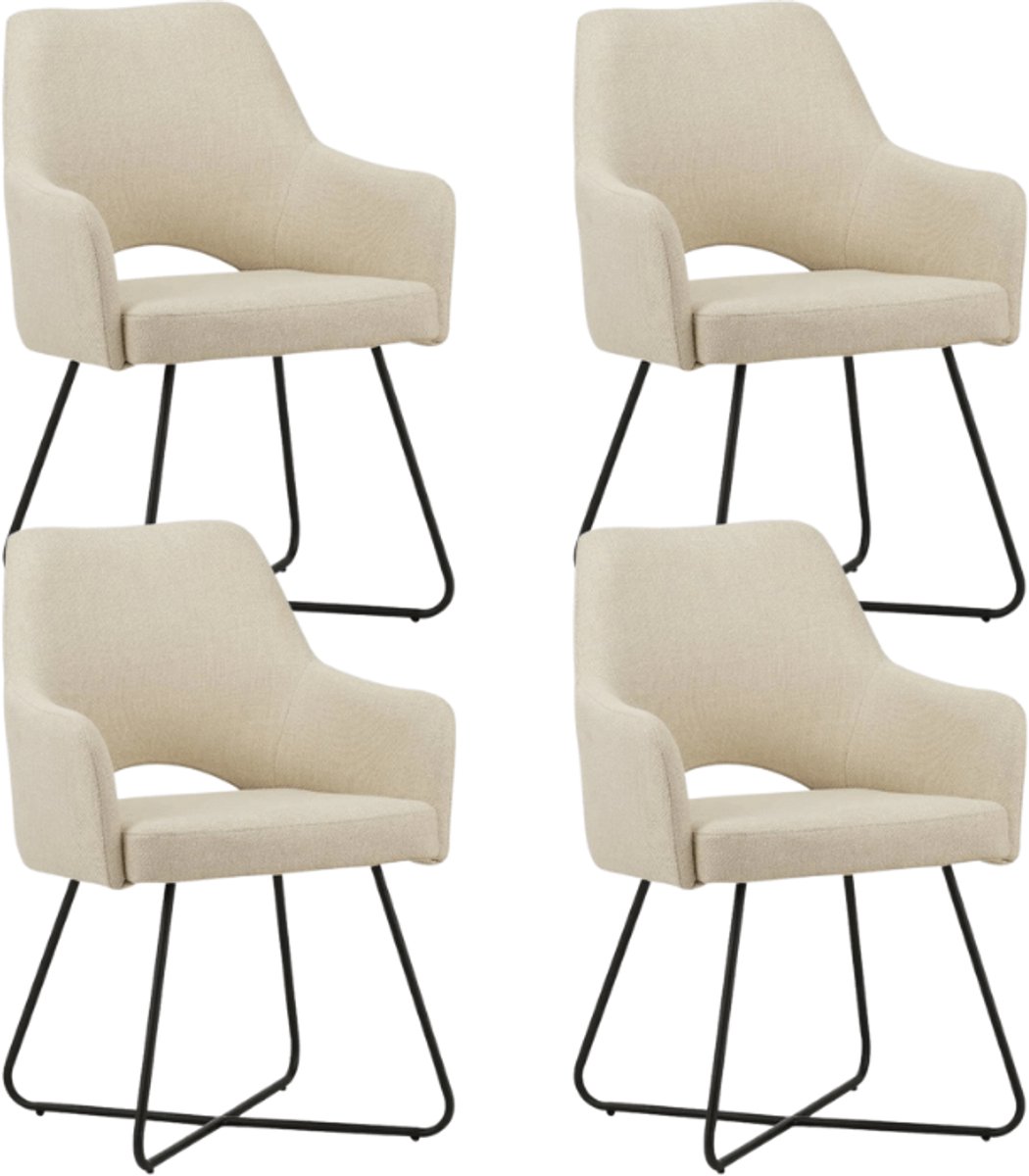 Dimehouse Set van 4 Eetkamerstoelen Suzy Beige Stof - Met Armleuning - Stof - Modern Wit