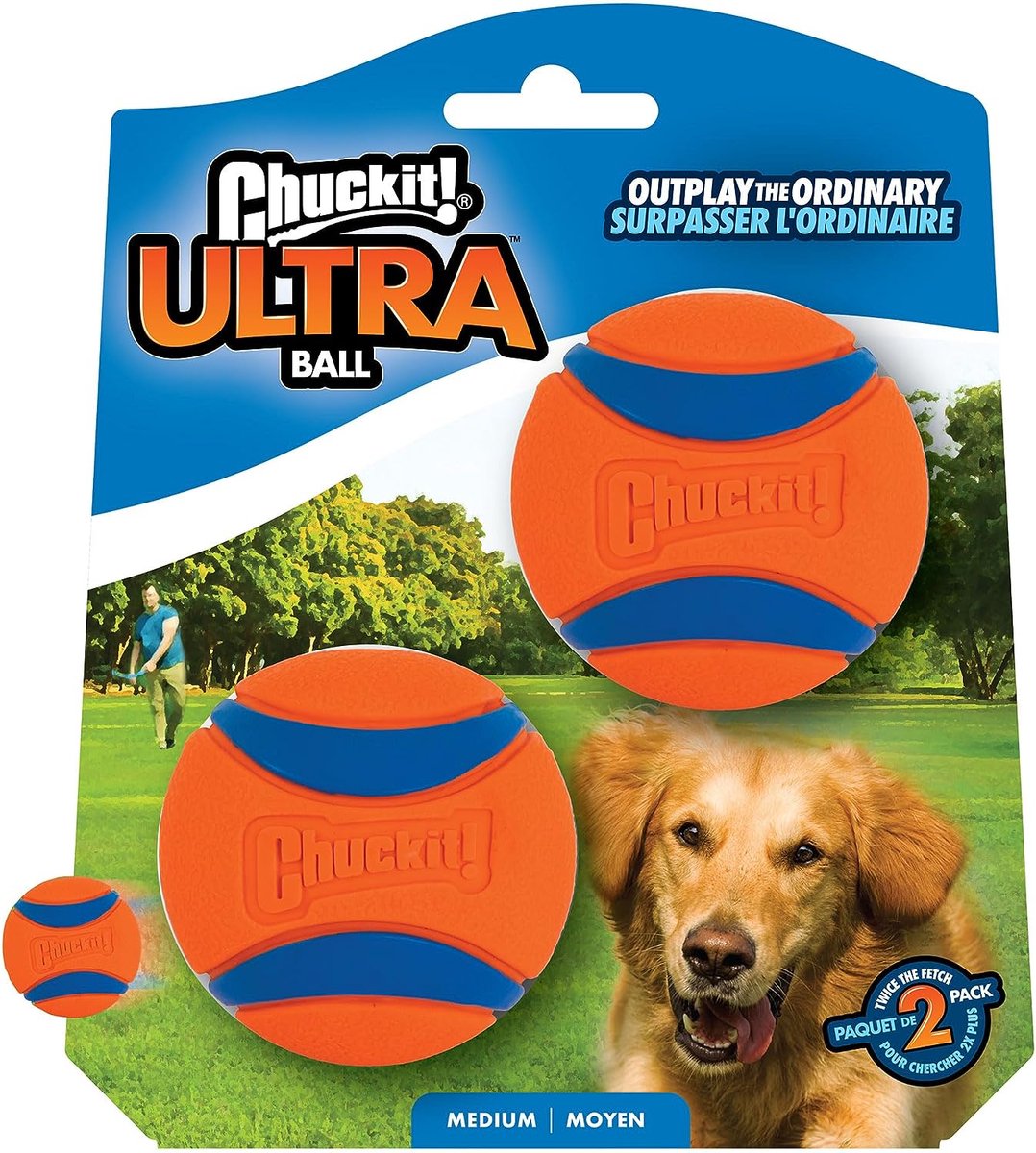 Chuckit! Ultra Ball - Hondenbal - Rubber - Drijvend - Maat M - 6 cm - Oranje - 2 stuks