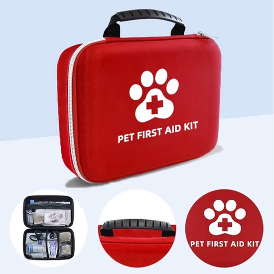 Foto: Ehbo kit hond huisdieren complete first aid set met tekentang verbandtrommel ehbo koffer ehbo set doos voor honden katten huisdieren inclusief tekenpincet tekenpen voor thuis op reis en onderweg