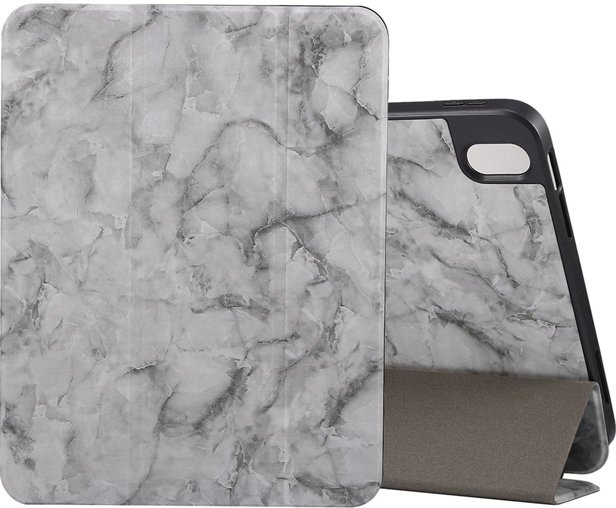 Mobigear Tablethoes geschikt voor Apple iPad Air 11 Inch (2025) Hoes | Mobigear Tri-Fold Marble Bookcase + Stylus Houder - Grijs