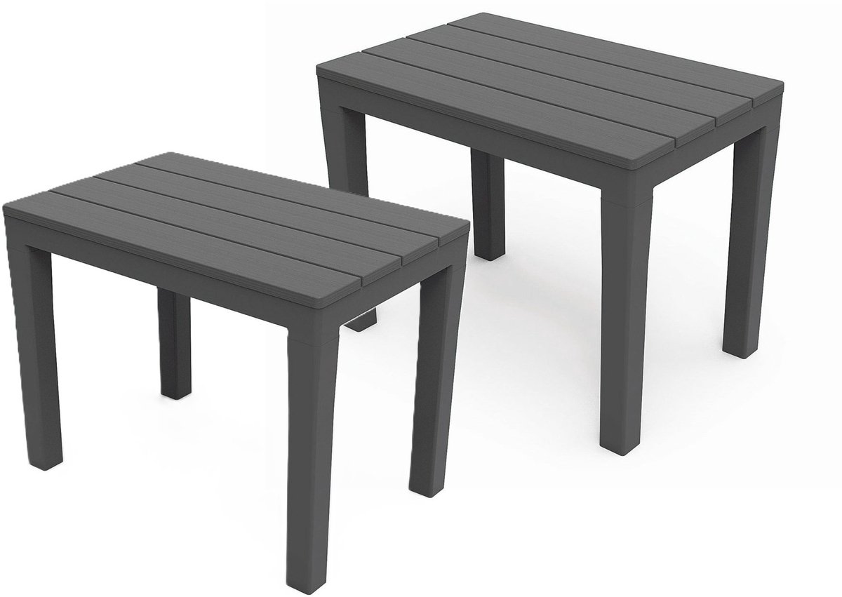 Pro Garden Tuin bijzettafeltje - 2x - antraciet - kunststof - 60 x 39 x 45 cm - koffietafe