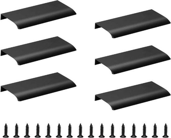 Poignée - 6 pièces - 150 mm - Trou 128 mm - Poignée de meuble - Poignées d'armoire - Poignée de meuble - Poignée de tiroir - Poignée de porte - Aluminium - Zwart - Invisible - Plate - Pour tiroir d'armoire de Cuisine