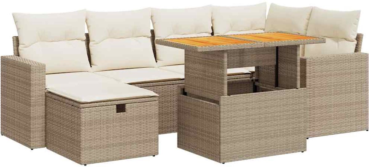 vidaXL 8-delige - Loungeset - met - kussens - poly - rattan - acacia - beige grijs