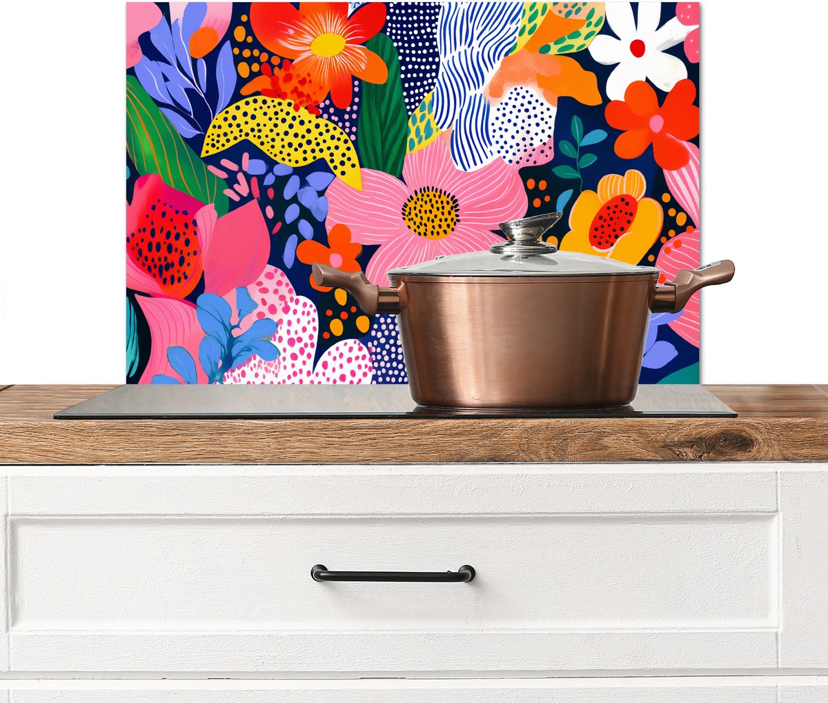 Spatscherm keuken 70x50 cm - Kookplaat achterwand Kleurrijk - Bloemen - Abstract - Stippen - Muurbeschermer - Spatwand fornuis - Hoogwaardig aluminium