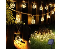 Tuinverlichting op Zonne-energie - Solarverlichting Lichtsnoer op Zonne-energie voor buiten met 16 gloeilampen 64m-lichtketting-weerbestendig-warm-wit-vintage-lichtketting-henneptouw-decoratie-voor