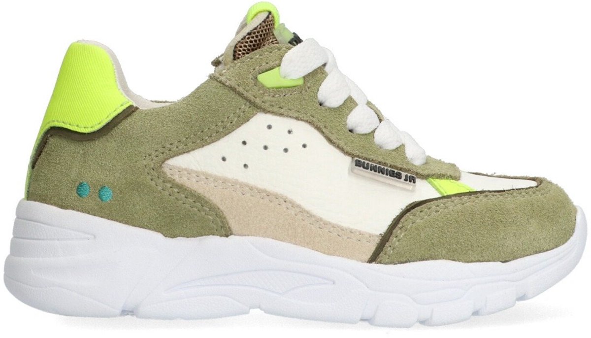 BunniesJR 225352-460 Jongens Lage Sneakers - Groen/Wit/Beige - Leer - Veters