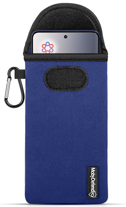 Étui pour Motorola Edge 60 Fusion - Pochette en néoprène MobyDefend avec mousqueton - Étui à insérer - Étui à boucle de ceinture - Blauw - Étui pour téléphone portable - Étui pour téléphone compatible avec : Motorola Edge 60 Fusion