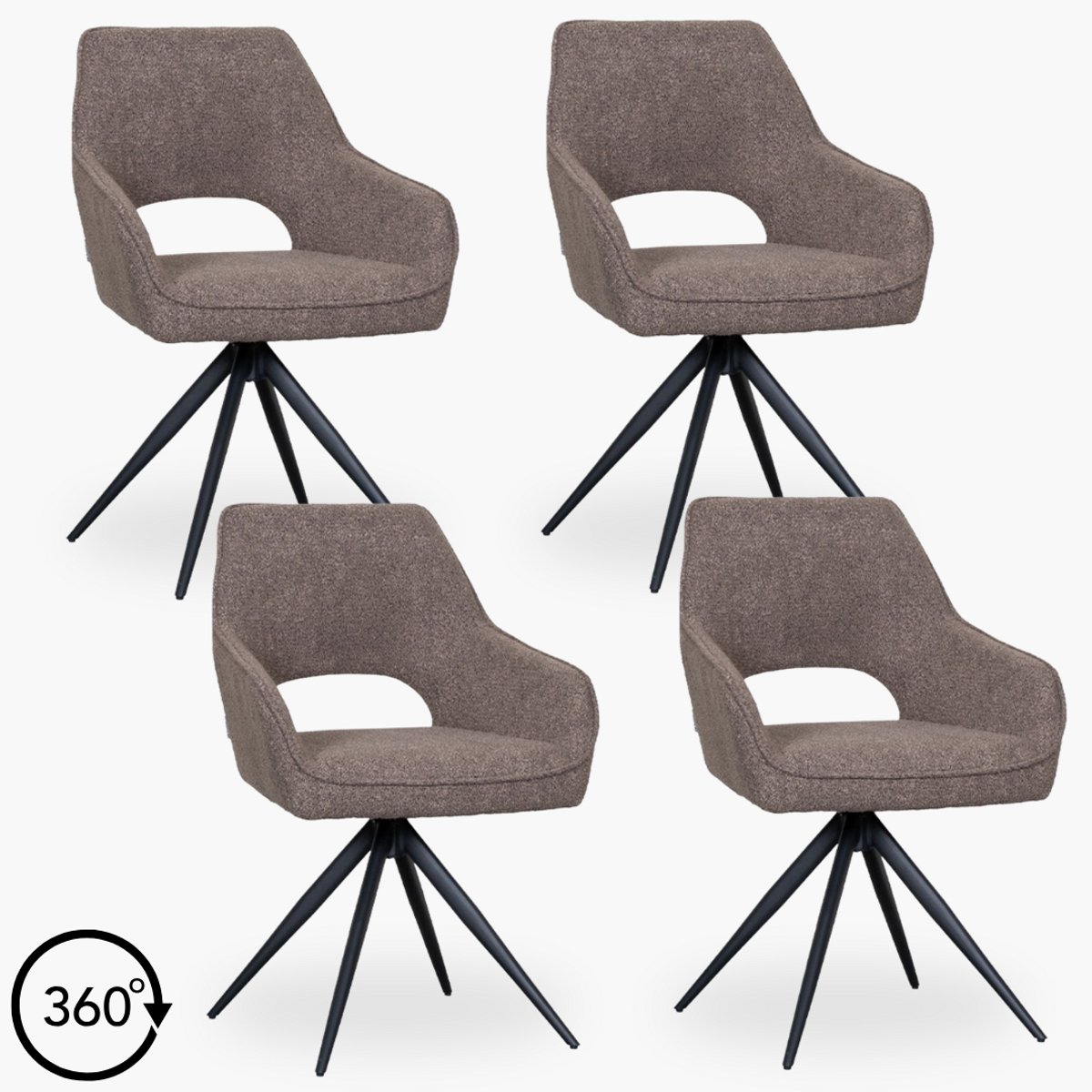 4x Eetkamerstoel Veya - Taupe Boucle - Set van 4 - Bruin - Met Armleuning