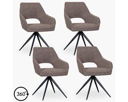 4x Eetkamerstoel Veya - Taupe Boucle - Set van 4 - Bruin - Met Armleuning