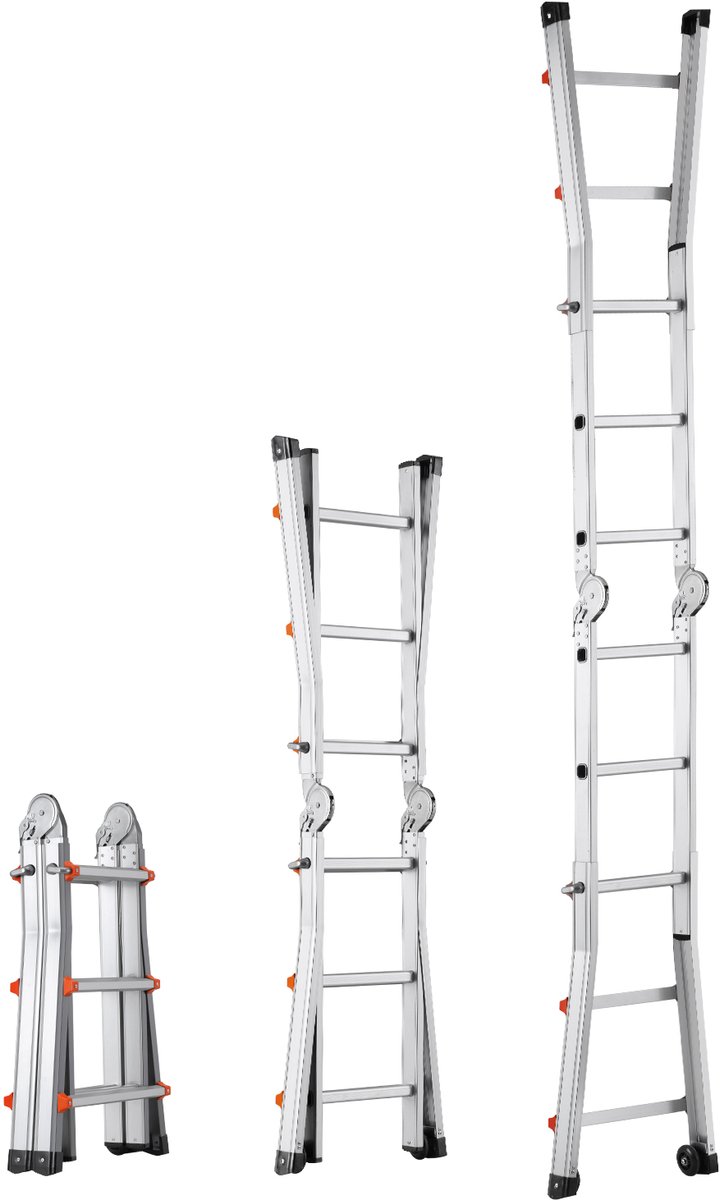 9.5 Ft Telescopische Ladder Met A-Frame, Compacte Aluminium Uitschuifbare Ladder, Multifunctionele Opvouwbare Camperladder voor Thuis, Trappen, Binnen/Buiten, 150 Kg Draagvermogen, Zilver – foto 2