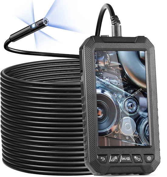 Caméra Endoscope Industrielle 1080P HD 5M - Écran LCD 4,3" Lumière LED, Câble Semi-Rigide + Carte 32Go