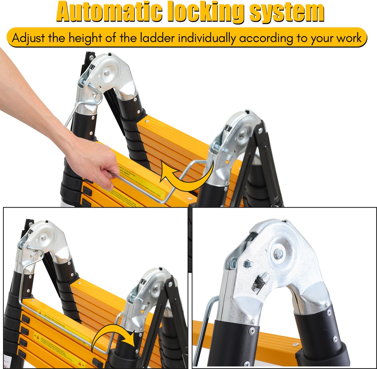 Telescopische Ladder - Telescoopladder - 2,5m+2,5m zwart, Compact en Draagbaar met Soft Closing Systeem, Geschikt voor Particulier en Professioneel Gebruik, Telescopische Vouwladder, Max. Belasting 150 kg – foto 4