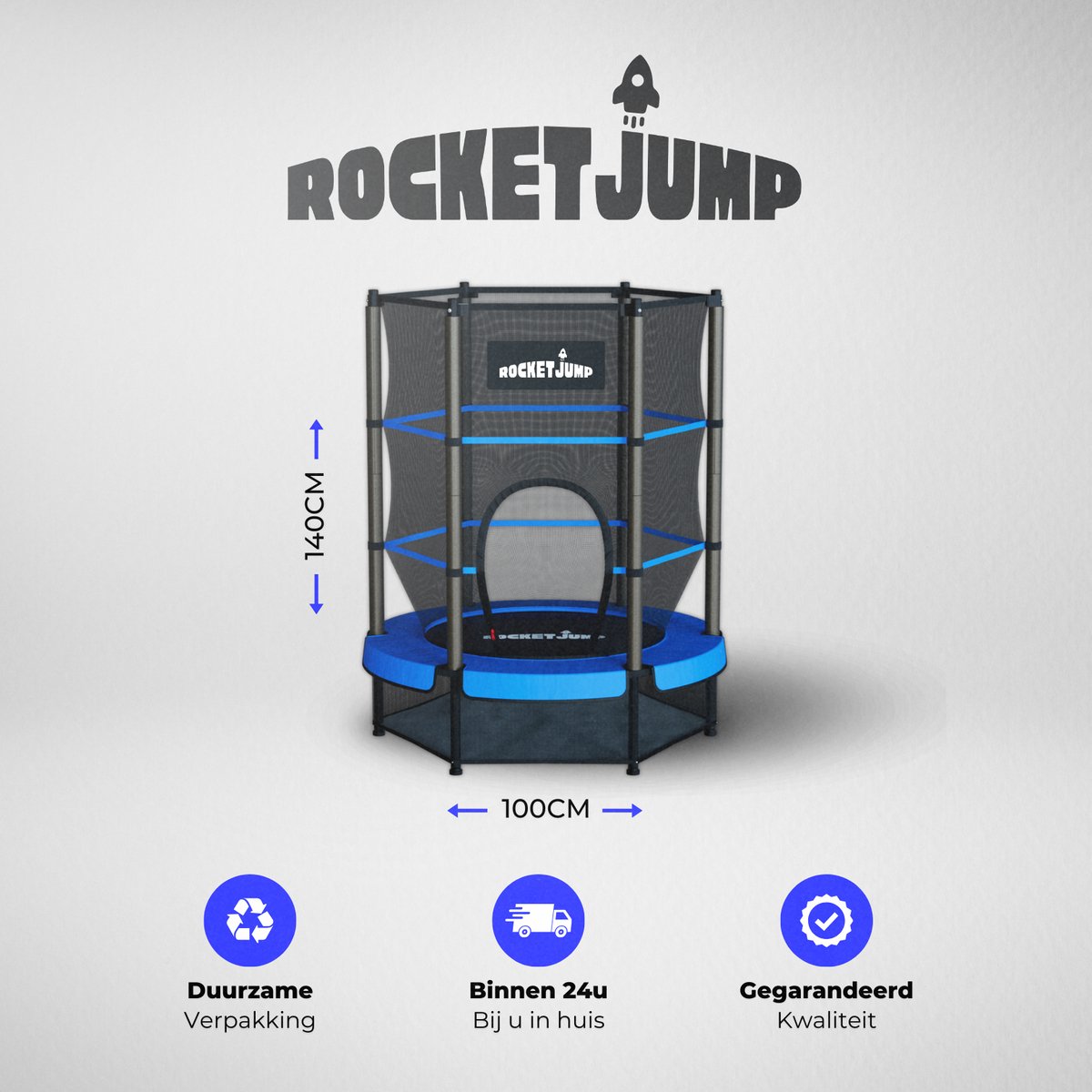 RocketJump LF14 Trampoline - Inclusief veiligheidsnet - Kindertrampoline 140 cm - Blauw — afbeelding 9