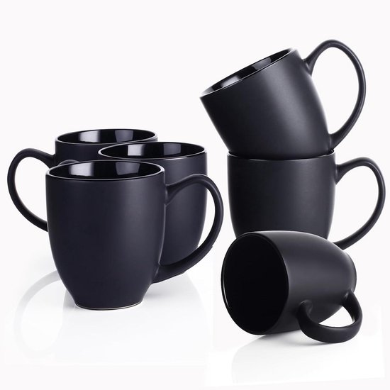 HVH Keramische koffiemok met deksel, 17 oz koffiemokken set van 4, keramische koffiekopjes set met groot handvat, grote keramische mok met deksel voor koffie, thee en meer, boerderijstijl (wit