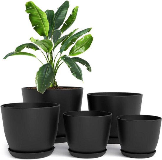Rato Cast Set van 3 Bloempotten Plantenbakken voor Planten, Rechthoekig, van Kunststof, 58 x 18 x 49,8 cm, voor Binnen en Buiten, Zwart, Volume 44 Liter, Modern Design