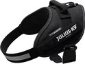 Zwart Julius-K9 IDC Power tuig voor honden, met handvat en reflecterende strip.