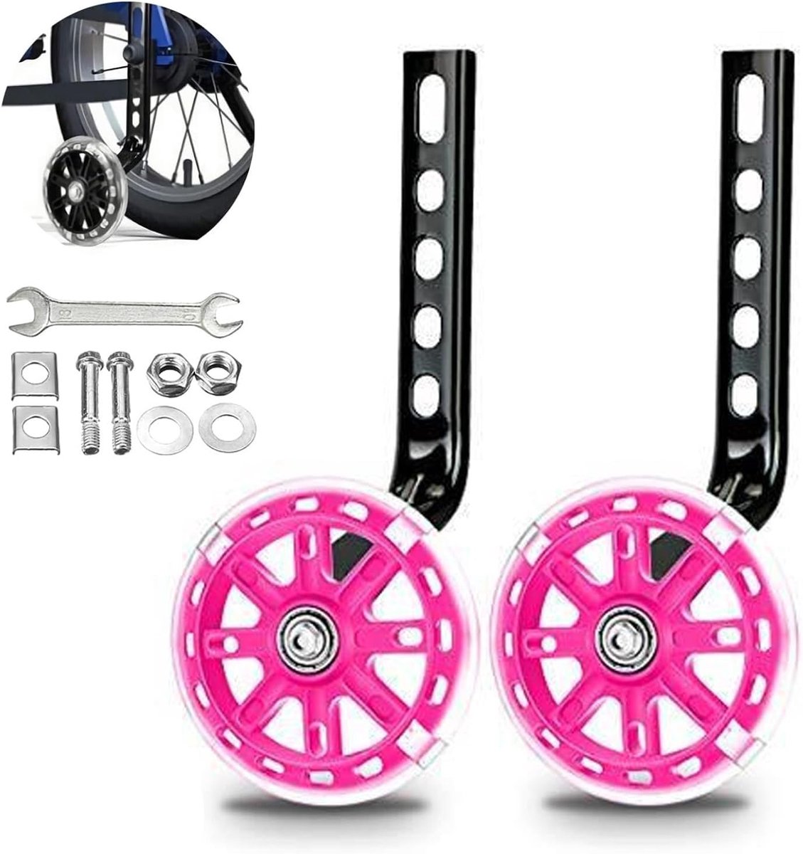 1 paar - Zijwieltjes voor kinderen - Fiets zijwieltjes - Past op 12-20 inch universele beugel - Universele fietsbeugel - roze - Knipperende wielen - Voor kinderfietsen met één versnelling