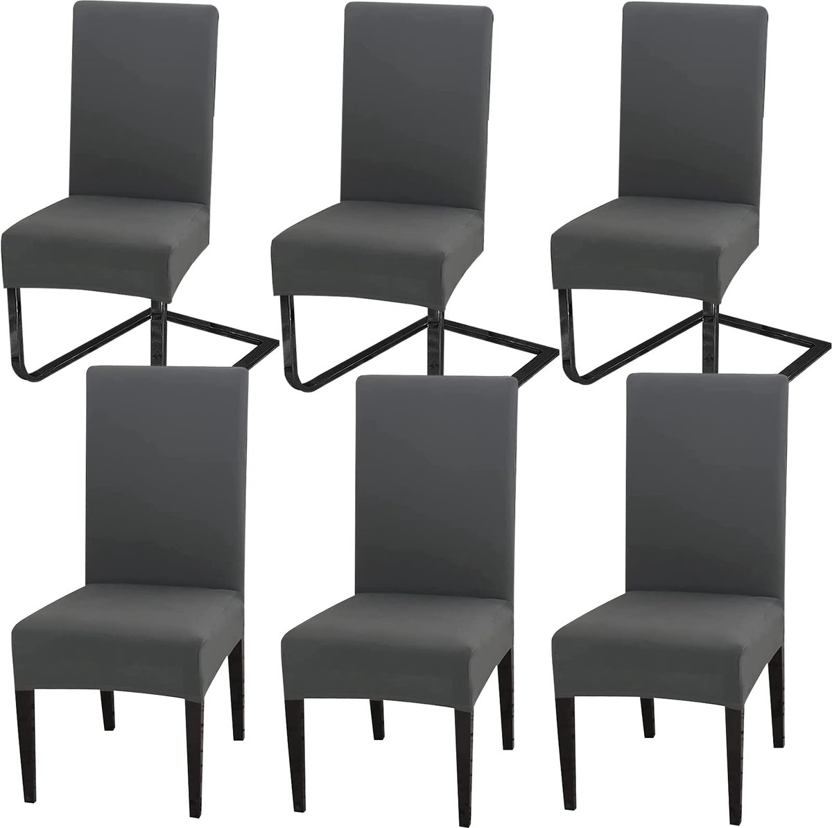 Ibenzoa® Universele Stretch Stoelhoezen Set van 6 voor Eetkamer en Feestdecoratie in Donkergrijs