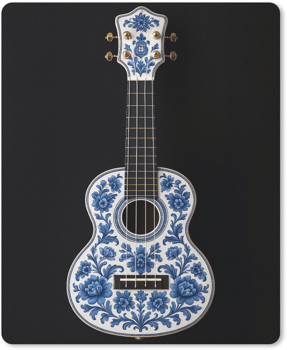 Muismat 19x23 cm - Mousepad Ukelele - Delfts - Blauw - Muziek - Muismatten