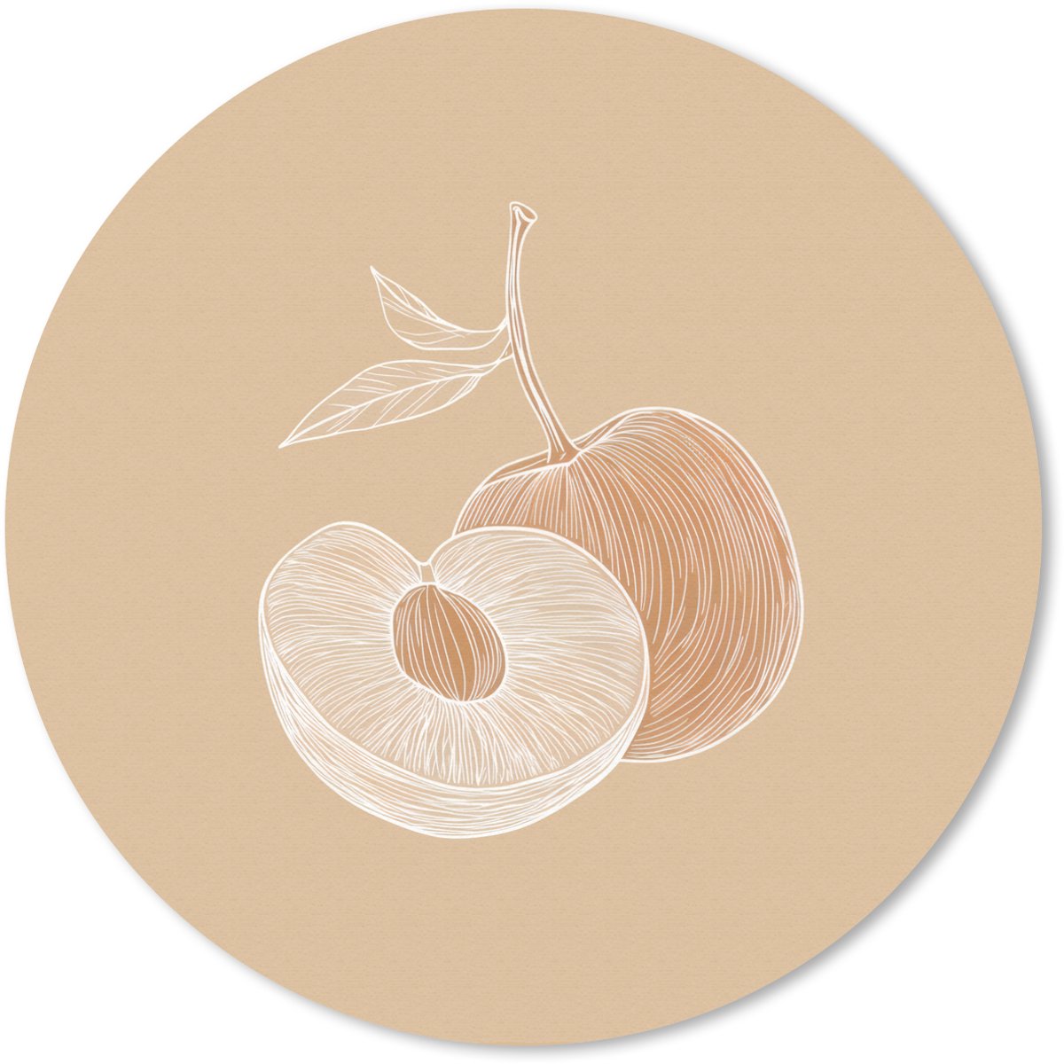 Muismat rond 40x40 cm - Mousepad Perzik - Lijntekening - Pit - Beige - Ronde muismatten