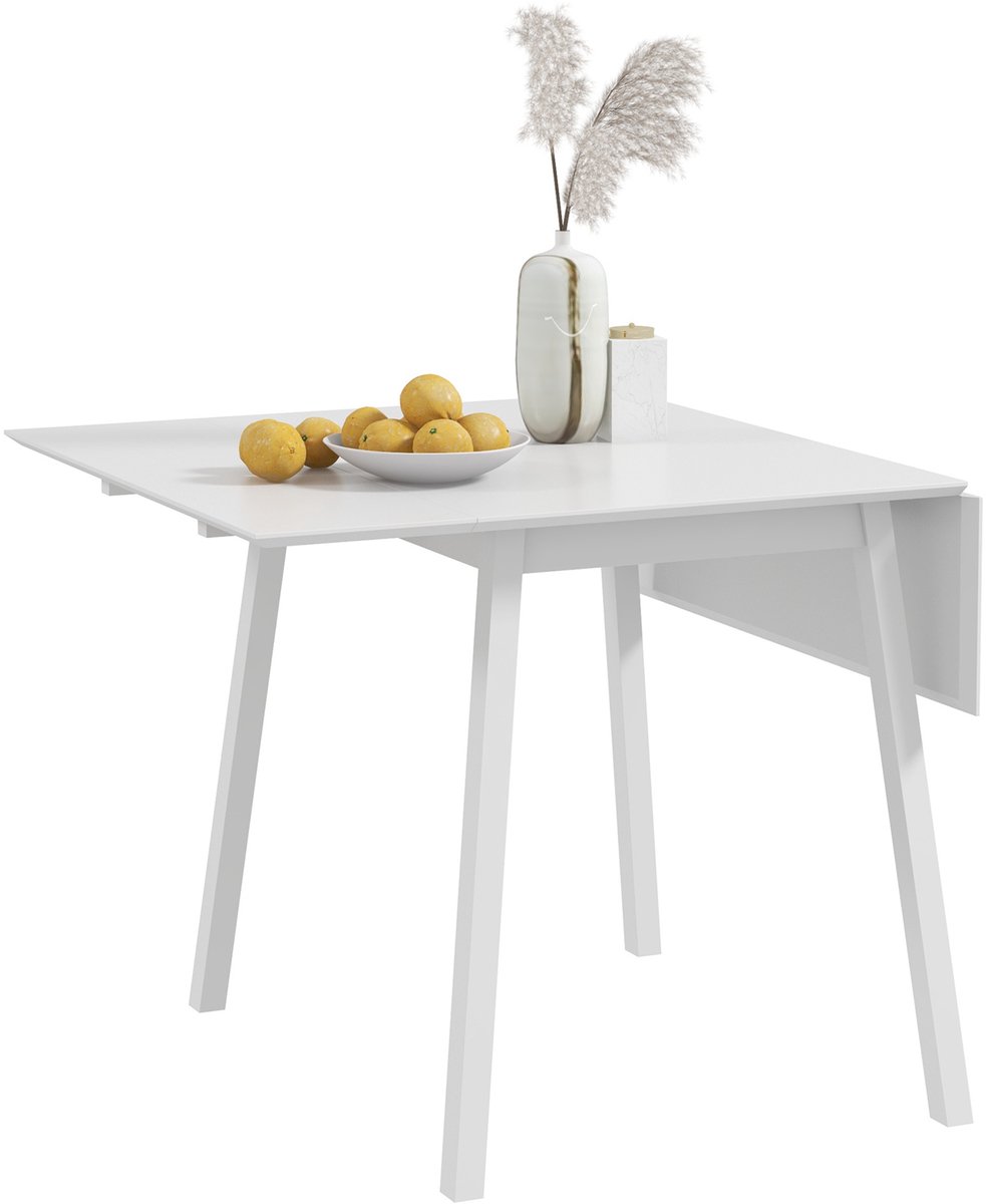 Homcom Opklapbare Eettafel - Dennenhout - Klassieke Stijl - Wit