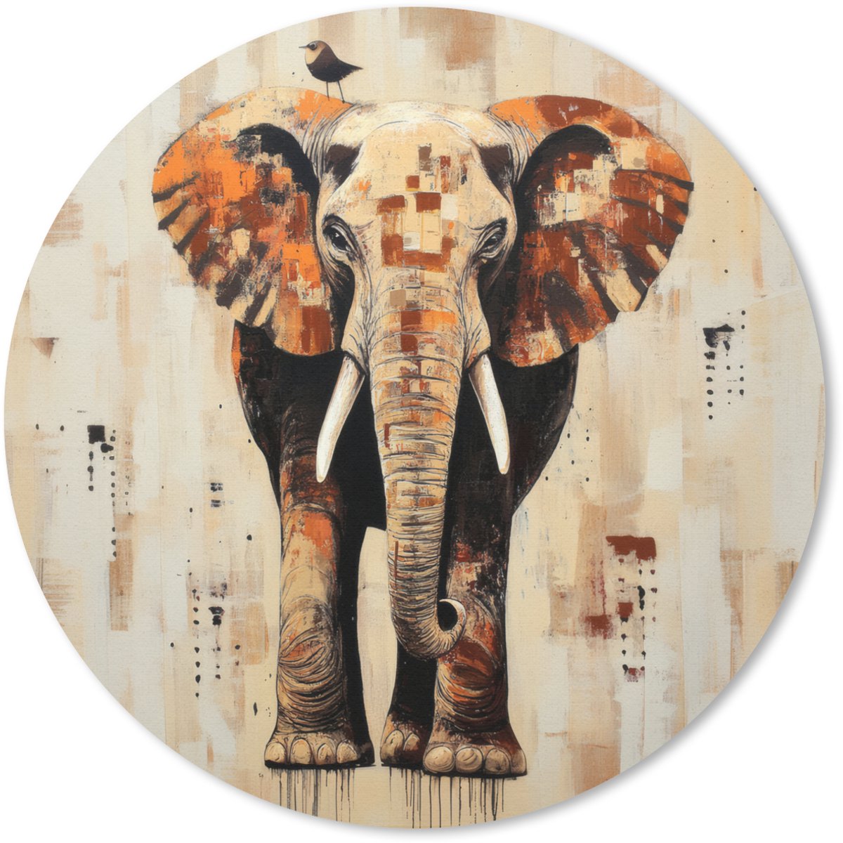 Muismat rond 50x50 cm - Mousepad Olifant - Slurf - Mozaïek - Abstract - Ronde muismatten