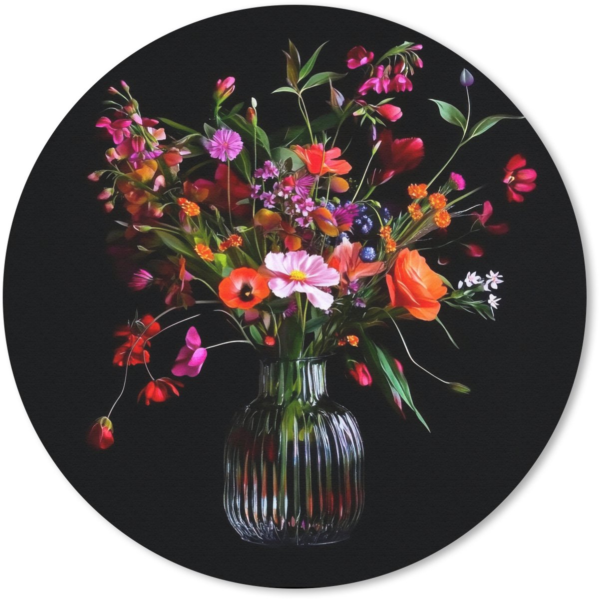 Muismat rond 30x30 cm - Mousepad Boeket - Veldbloemen - Vaas - Ronde muismatten