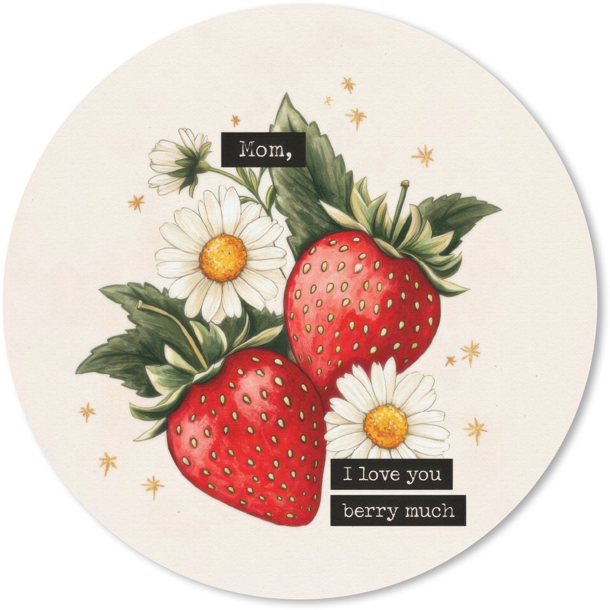 Muismat rond 20x20 cm - Mousepad Aardbeien - Madeliefjes - Quote - Sterretjes - Ronde muismatten