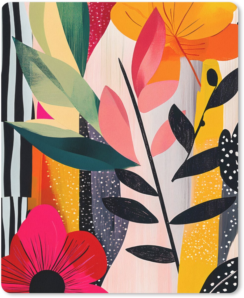 Muismat 19x23 cm - Mousepad Bloemen - Bladeren - Abstract - Kleurrijk - Muismatten