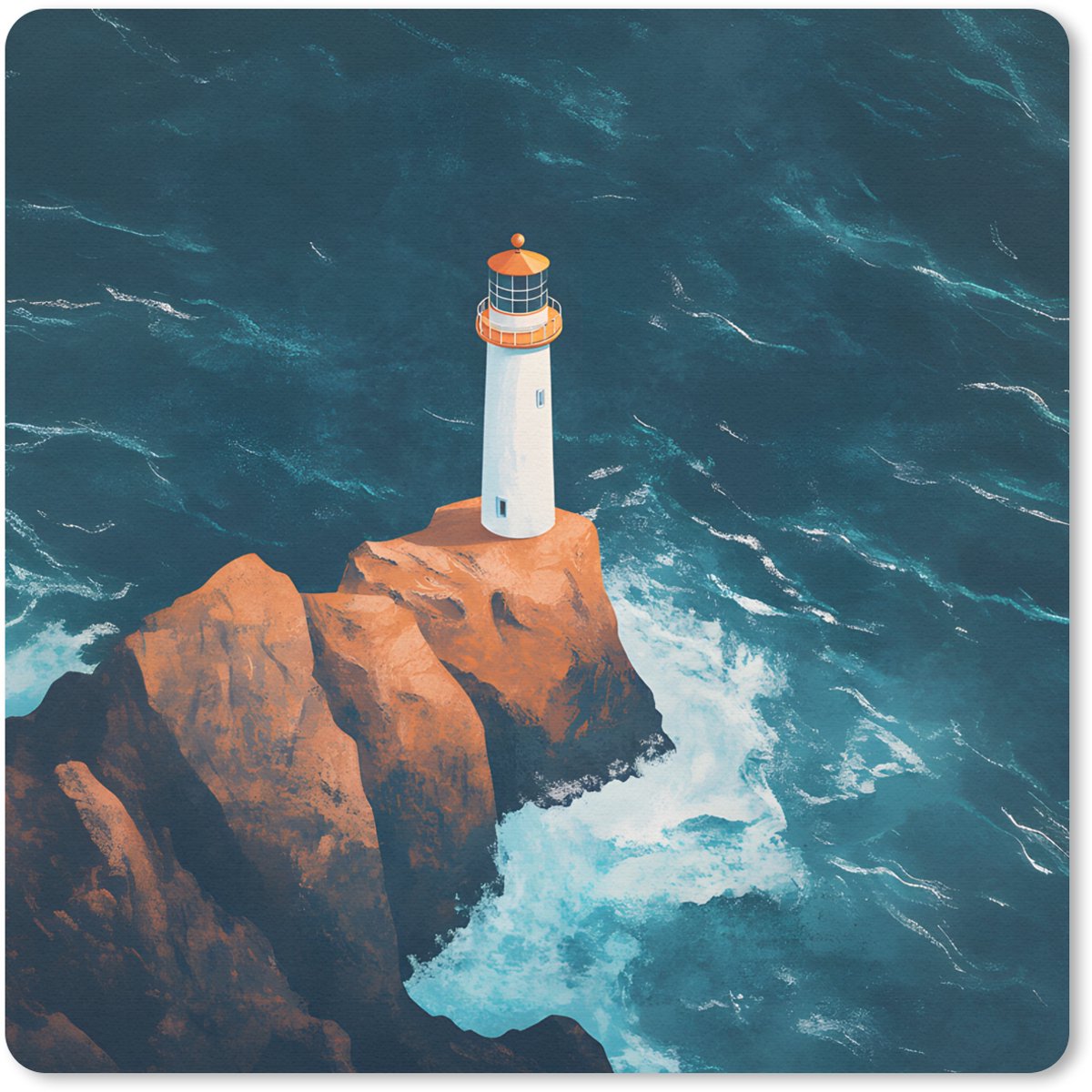Muismat 20x20 cm - Mousepad Vuurtoren - Rots - Zee - Golven - Muismatten