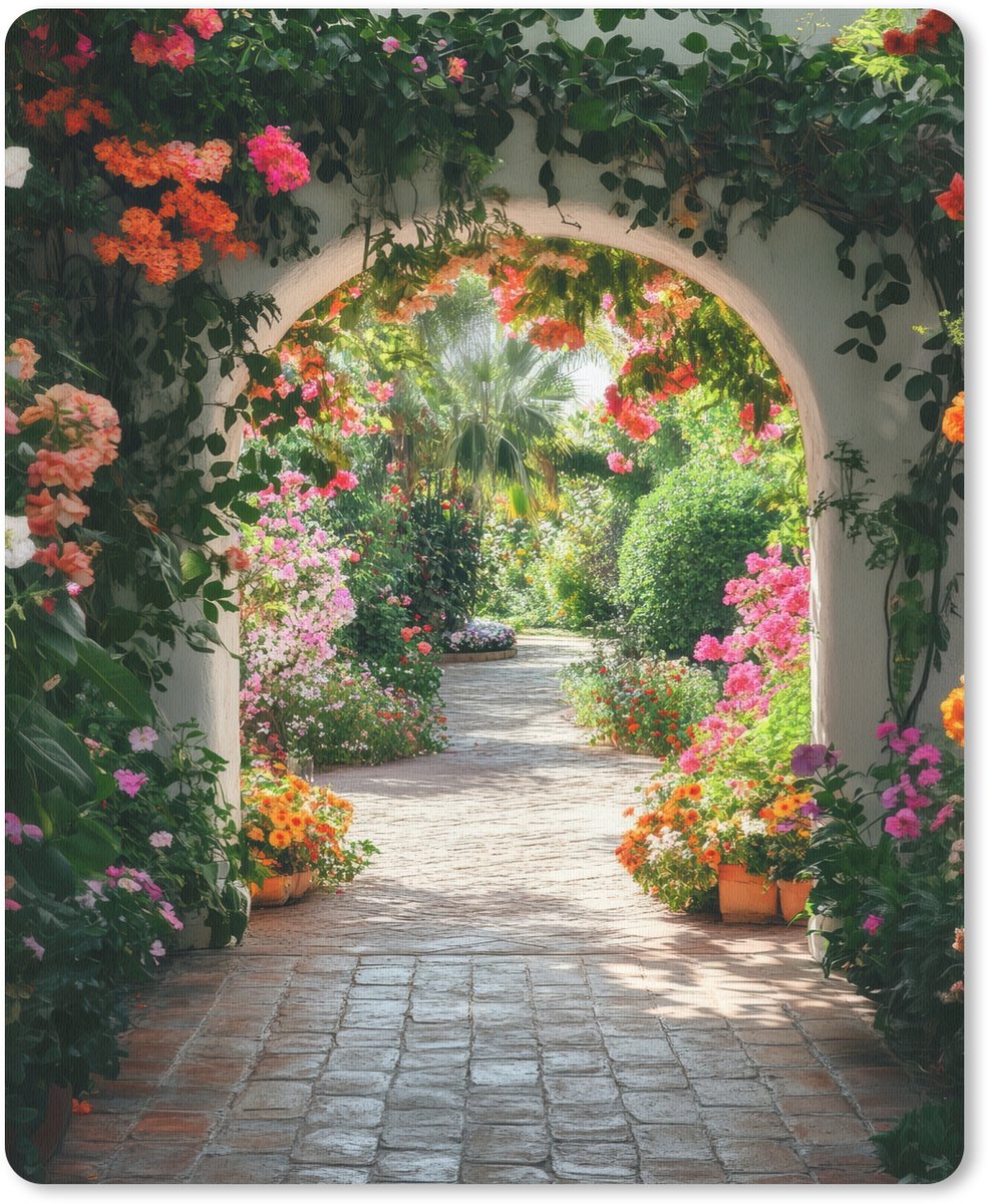 Muismat 19x23 cm - Mousepad Doorkijk - Bloemen - Natuur - Bloementuin - Muismatten