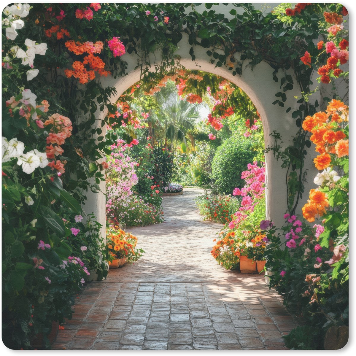 Muismat 20x20 cm - Mousepad Doorkijk - Bloemen - Natuur - Bloementuin - Muismatten