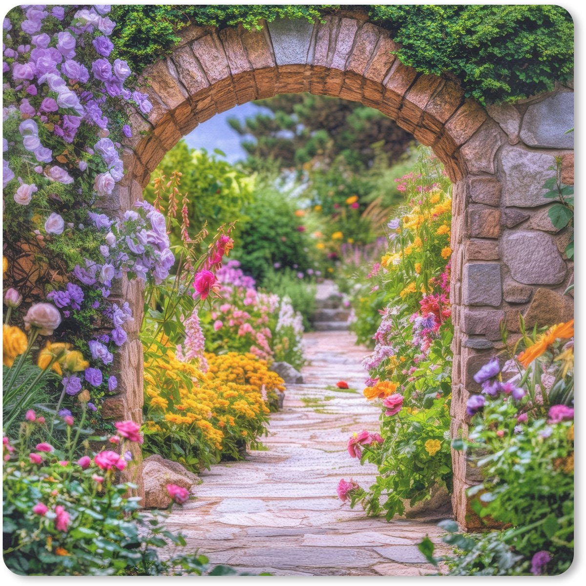 Muismat 30x30 cm - Mousepad Doorkijk - Bloemen - Pad - Natuur - Muismatten