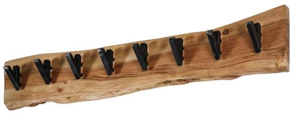 Luxe Kapstok Hangend 8 Haken - Wandkapstok Muur - Kapstokhaak 8x - Deurkapstok Opdekdeur - Hangende Wandkapstok Hout & Metaal Landelijk - Kapstokken Industrieel Staand (90 x 9 x 15 cm)