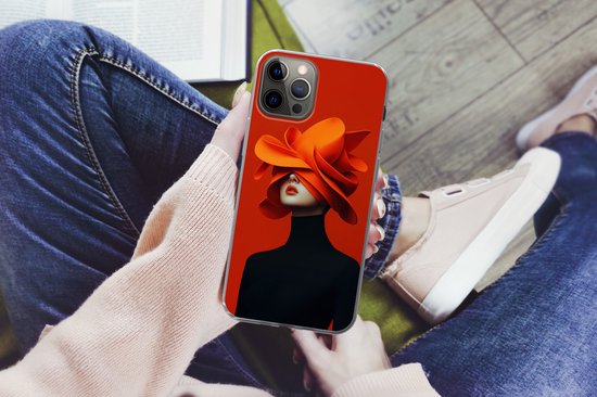 Telefoonhoesje Geschikt voor iPhone 13 Pro hoesje - Oranje - Hoed - Vrouw - Siliconen Telefoonhoesje Telefoonhoesje