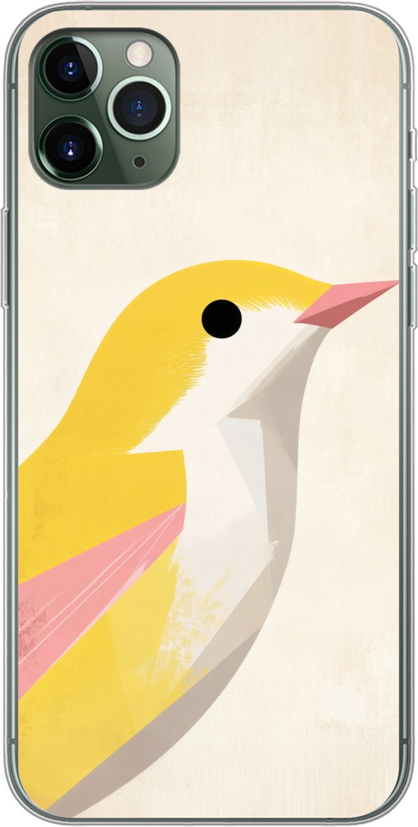 Telefoonhoesje Geschikt voor iPhone 11 Pro Max hoesje - Vogel - Minimalistisch - Geel - Siliconen Telefoonhoesje Telefoonhoesje