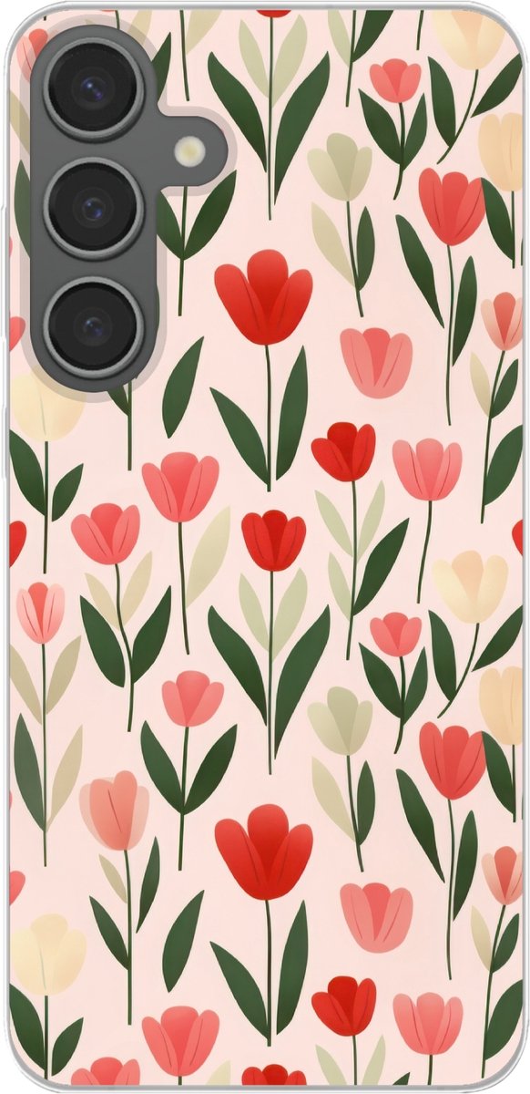 Telefoonhoesje Geschikt voor Samsung Galaxy S24 Plus hoesje - Tulpen - Modern - Roze - Siliconen Telefoonhoesje Telefoonhoesje