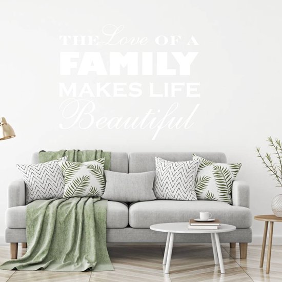 Muursticker L'amour d'une famille rend la Life belle - Bleu foncé - 140 x 112 cm - Muursticker4Sale