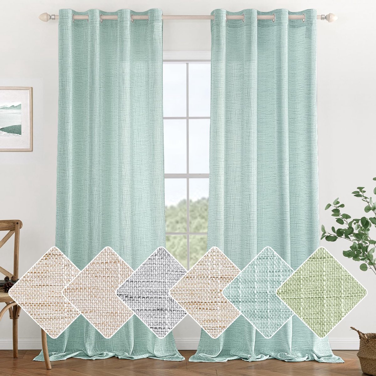 Ibenzoa Lichtgewicht Voile Gordijnen Set van 2, Blauw, Linnenlook, 140x260 cm, Voor Diverse Kamers
