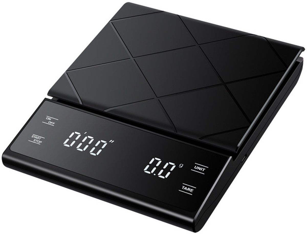 Koffieweegschaal van 5 kg/0,1 g met timer, opladen via USB