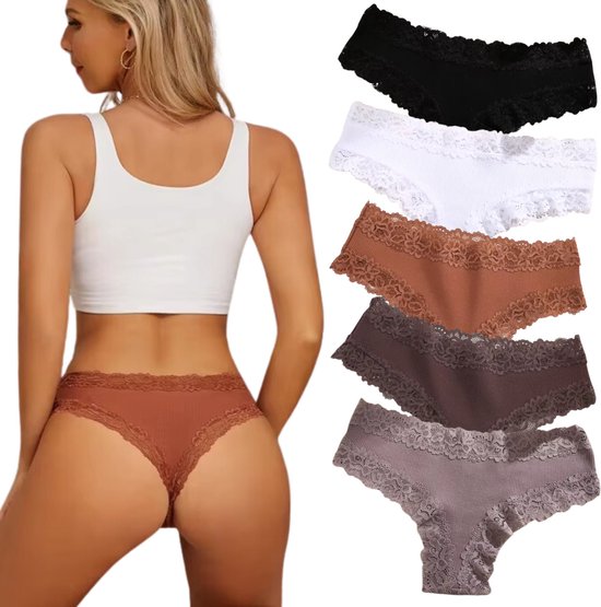 BeReady Katoenen ondergoed vrouwen kant dames slip Braziliaanse dames slip sexy hipster slipje zachte broek multipack Pack van 6, S