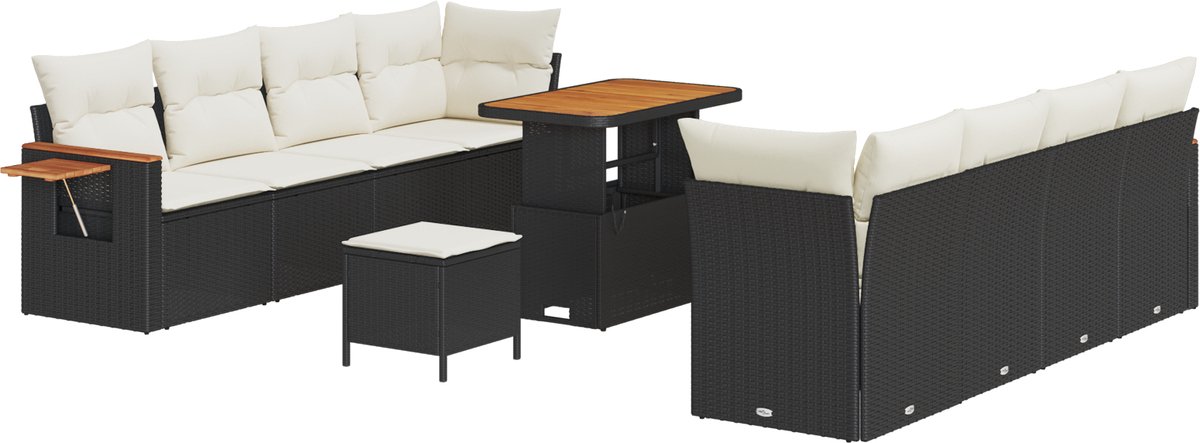 vidaXL Tuinbank - Set - 12 - st - 10-zits - Zwart - en - Crème - poly - rattan
