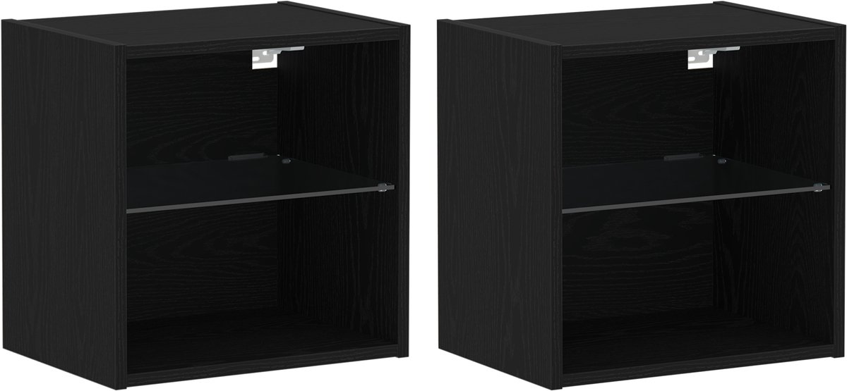 vidaXL Floating - Shelf - met - LED - Licht - 2 - st - Zwart - 40 - x - 28,5 - x - 40 - cm