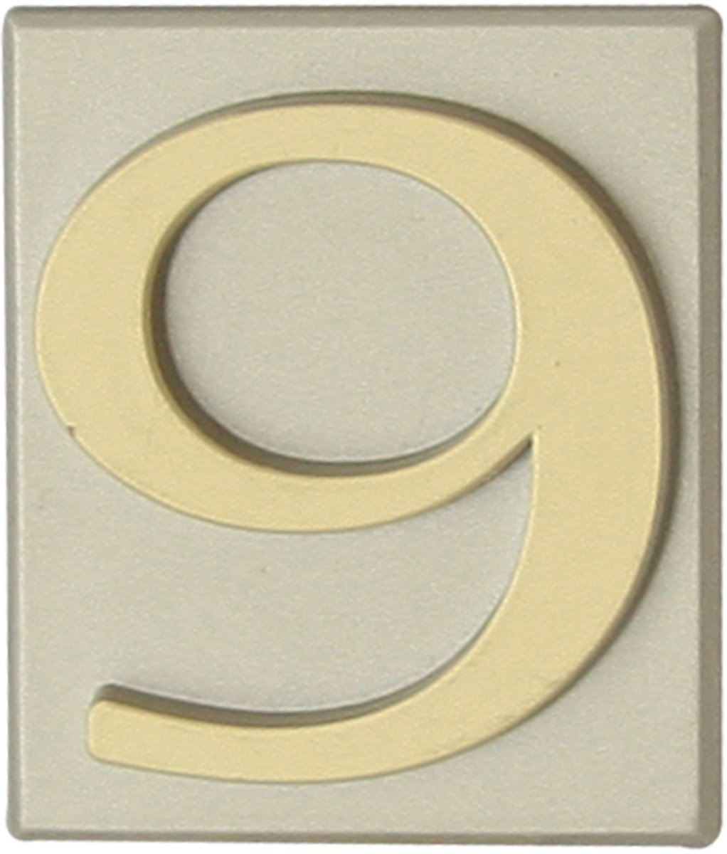 DOMINO Huisnummer Zelfklevend "9" INV - Olijfgroen - 40x47mm - Deurnummer en Brievenbusnummer - Aluminium
