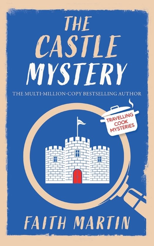 Boekcover met de titel 'The Castle Mystery' in witte letters, een witte kasteelillustratie met een rode deur, en de naam 'Faith Martin' onderaan.