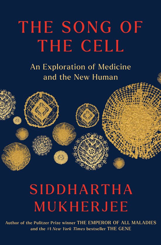Couverture du livre 'The Song of the Cell' avec texte rouge sur fond sombre, ornée de motifs dorés ressemblant à de la dentelle.