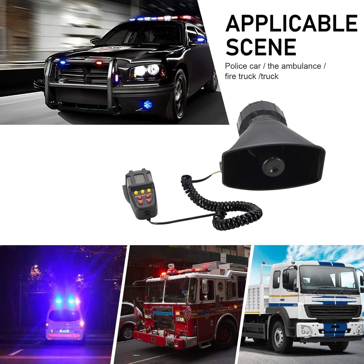 50W Auto Politie Sirene Luidspreker, 3 Tone Sound, DV12V, Volumeregeling, Autohoorn Voertuighoorn Met Microfoon Luidspreker Emergency Elektronisch PA- systeem 50W Auto Politie Sirene Luidspreker, 3 Tone Sound, DV12V, Volumeregeling, Autohoorn Voertuighoorn Met Microfoon Luidspreker Emergency Elektronisch PA- systeem
