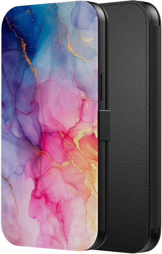 Étui de téléphone Smartphonica adapté à l' iPhone 12 Pro Max Housse de Bookcase en similicuir avec languette magnétique et porte-cartes avec imprimé marbre arc-en-ciel adapté à iPhone 12 Pro Max